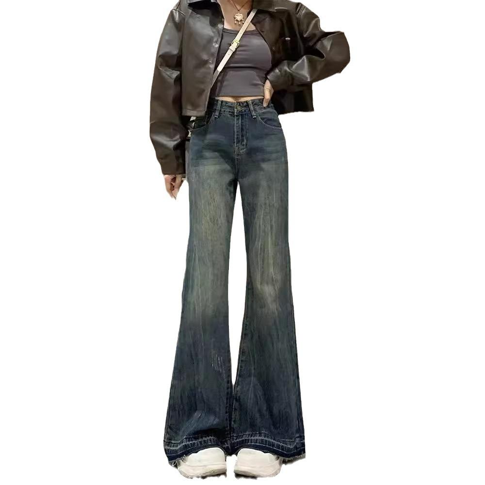 2024 Women's Autumn Micro Flare Jeans - Petite Loose Fit American Style Bell Bottoms