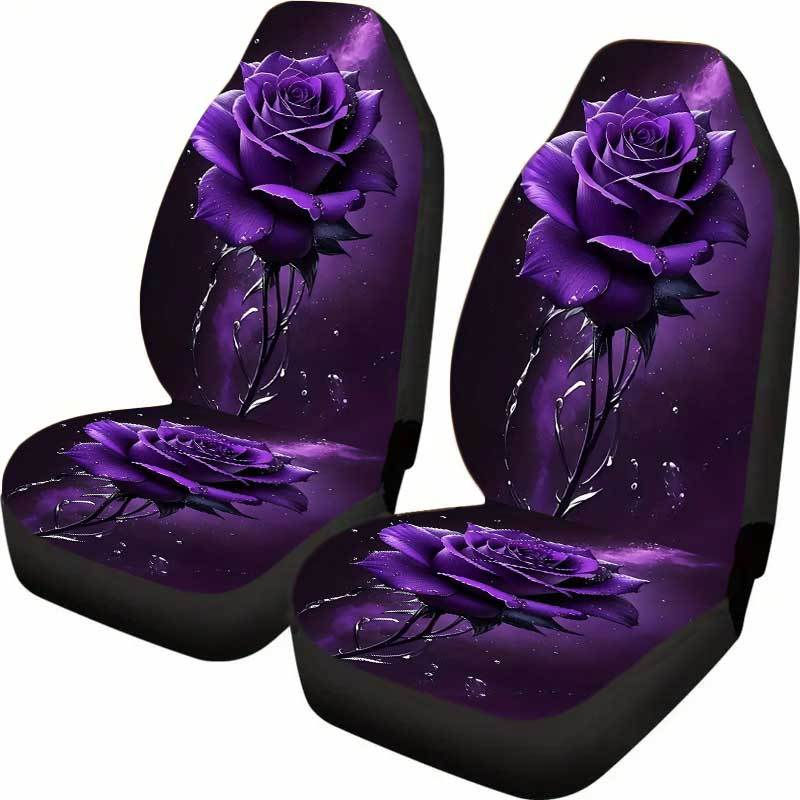 Coprisedili Auto con Fantasia di Rose Viola Protezione Universale Sedile Anteriore per Berline SUV Camion