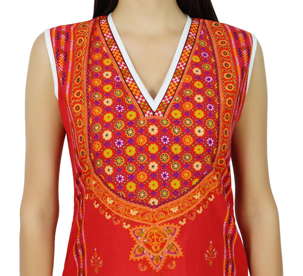 Bimba Womens Sleeveless Straight Cotton Kurta Printed Kurti Indian Summer