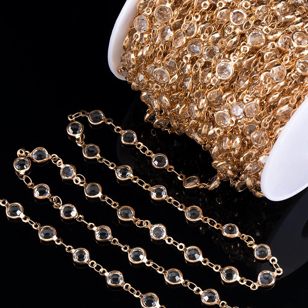 

1M Colorful Crystal Round Beaded Chain Transparent Glass Beads Copper Chain for Necklace Bracelet Jewelry Making DIY Wholesale 1 meter
