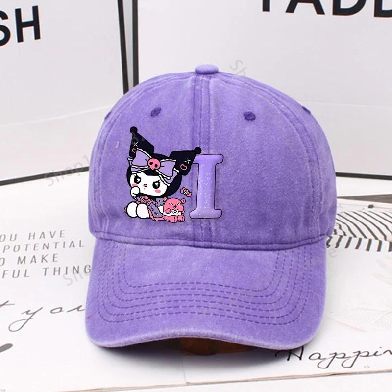 Kuromi Letter A-Z Baseball Cap for Women Sanrios Summer Adjustable Sun Hat Anime Cute Retro Sunbonnet Adult Headgear Kids Gifts