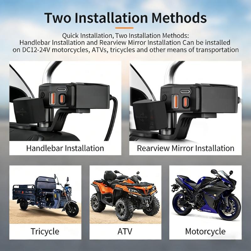 Waterproof Motorcycle USB Chargers With LED Voltage Display Fast Charge 30W Type C 18W USB A For Phones Tablet Camera