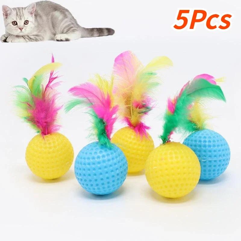 5Pcs Cat Toys Feather Rustling Cat Scratching Ball Toy Cats Supplies Random Color
