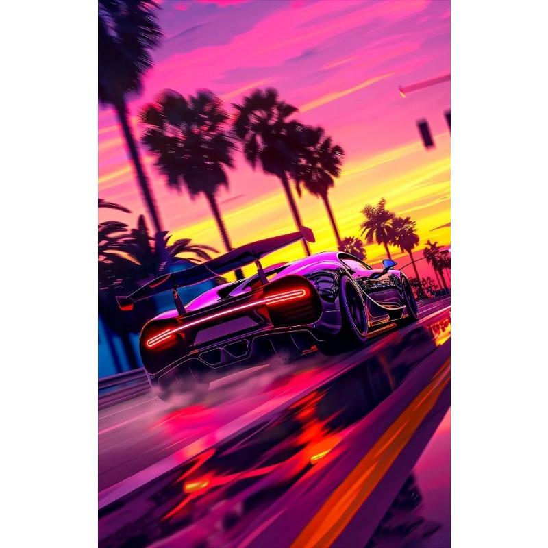 Classic Cool Supersport Car Sunset Colorful Posters and Prints Canvas Printing Wall Art Picture for Living Room Home Decora Gift