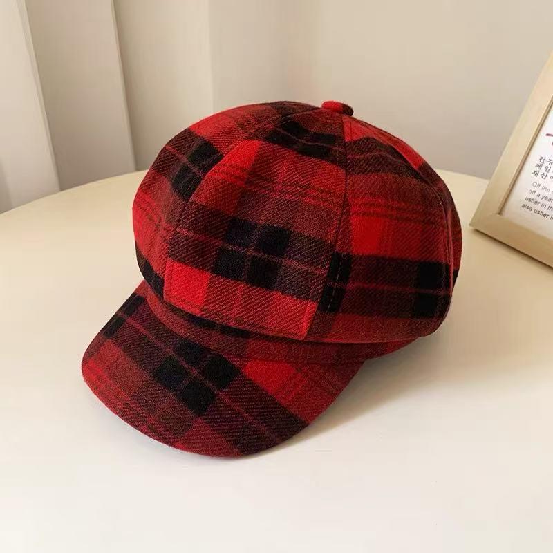 Chic Tweed Plaid Newsboy Beret Cap for Women