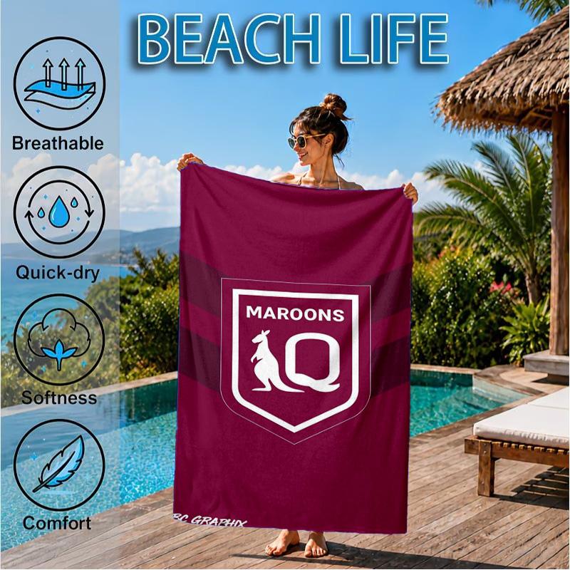 Australien Maroons Rugby Team Emblem Strandtuch, Schnelltrocknend, Pflegeleicht, Geeignet für Fitness und Strandurlaub, Sport-Essential