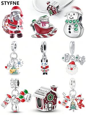 Copper Plated Original Charms Santa Claus Snowman Cottage Beads Fit Bracelet Women'S Jewelry Gift