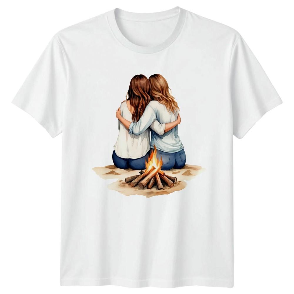 Friends Campfire Embrace Friendship Graphic Tee Unisexs Unisexs T Shirt S