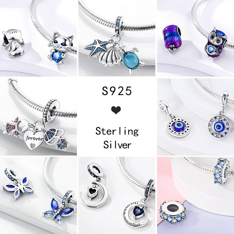 Blue Series Charms Plata Copper Evil Eye Moon Airplane Dolphin Sea Turtle Love Mini Beads For Bracelet Diy Jewelry
