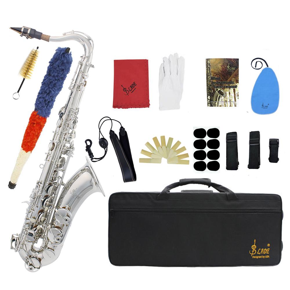 SLADE Bb B Flat Tenor Saxophone Brass Body Sax Professional Woodwind Instrument with Saxfone Case Reeds Gloves Accessories Set