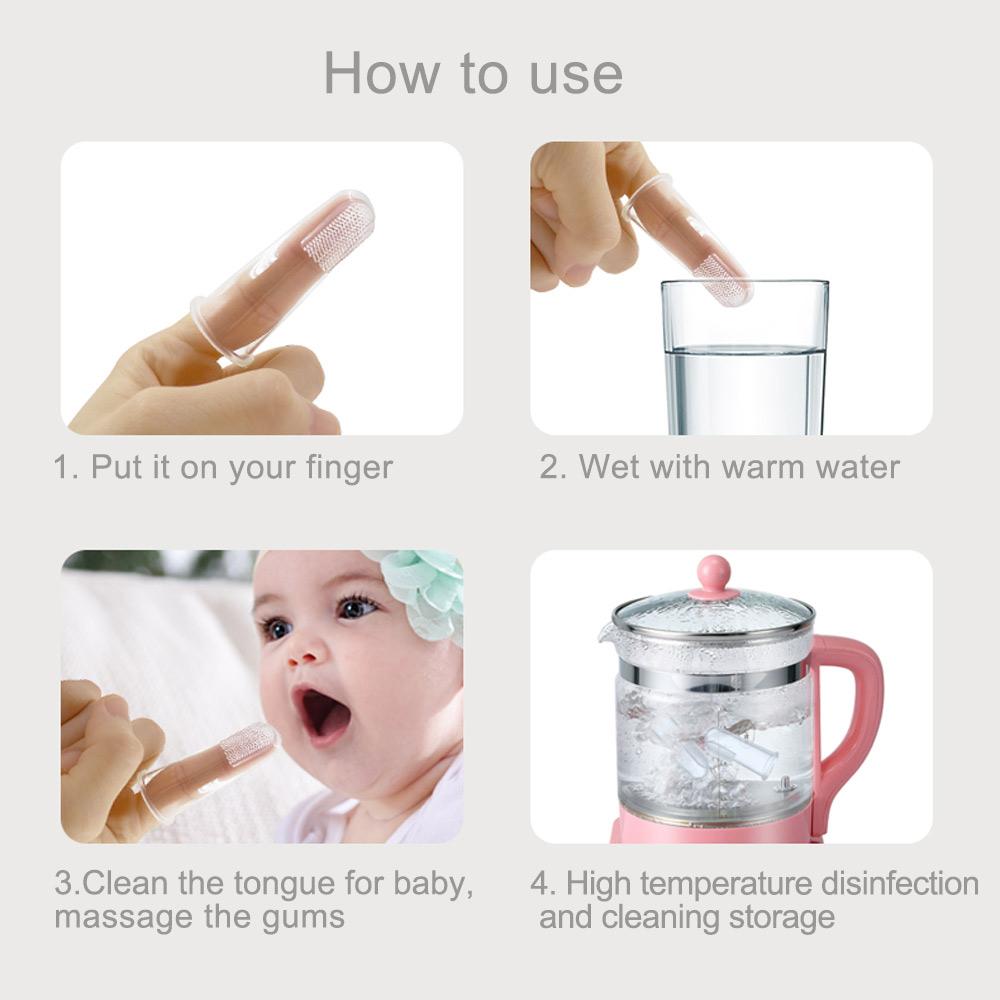 Balení 2 kusů || Dětský silikonový prstový zubní kartáček s pouzdrem – Jemný kartáček pro ústní hygienu kojenců