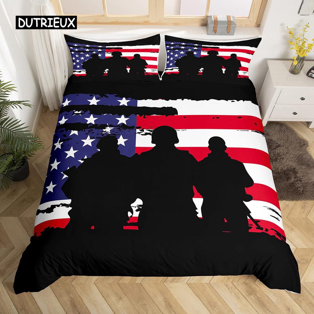 American Flag Duvet Cover Microfiber Bald Eagle Patriot United States Flag Bedding Set Independence Fourth of July Quilt Cover