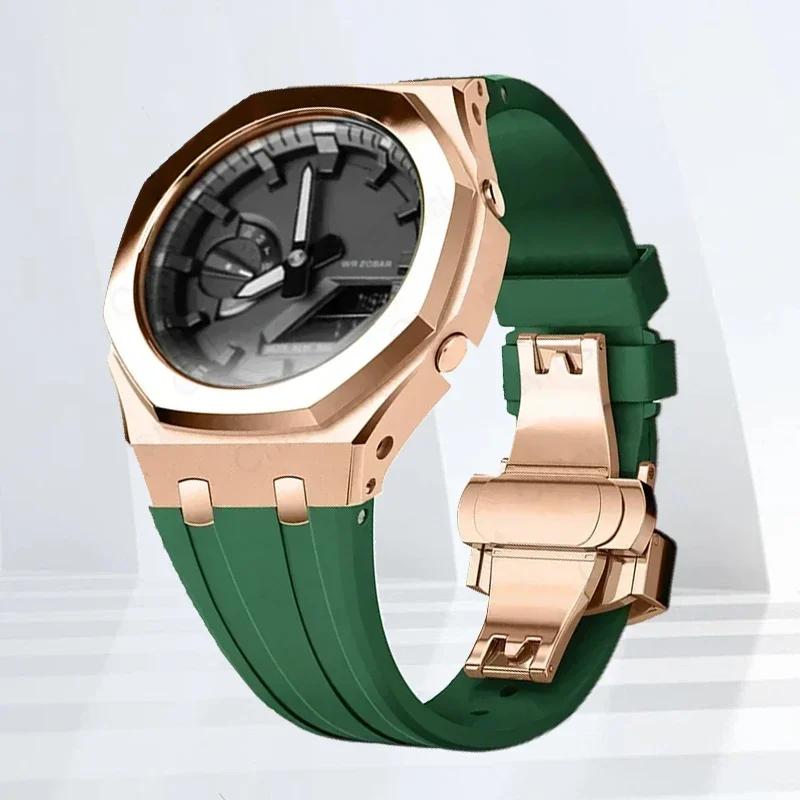 Mod-kit för Casioak GA2100 GA2110 Metallfodral Bezel Gummiarmband För Casioak GAB2100 2110 Modifieringssats Fodral Med Skruvkorrigering