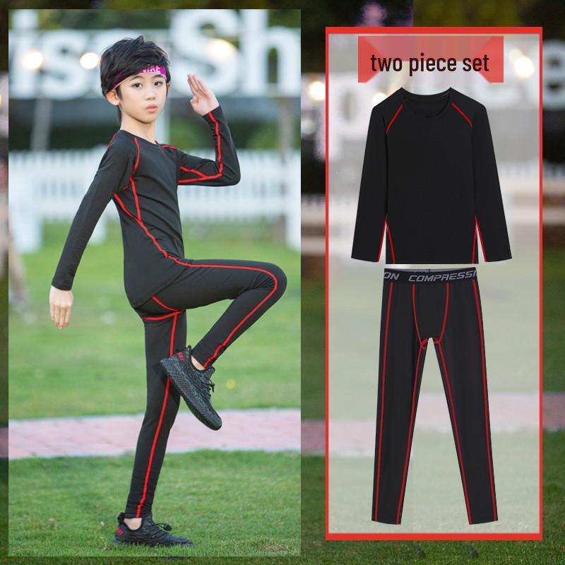 Boys' Fleece-Lined Quick-Dry Compression Suit for Autumn/Winter - High-Elastic Long-Sleeve for Sports & Fitness