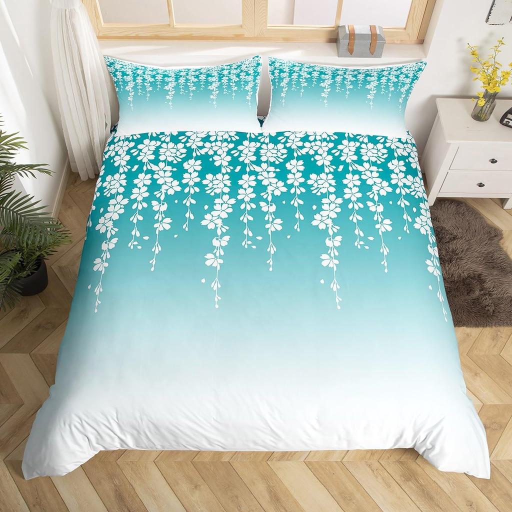 Akvarellgradient Påslakan Queen Abstrakt Körsbärsblom Sängklädesset Natur Botaniskt Täcke Mjukt Boho Quiltöverdrag