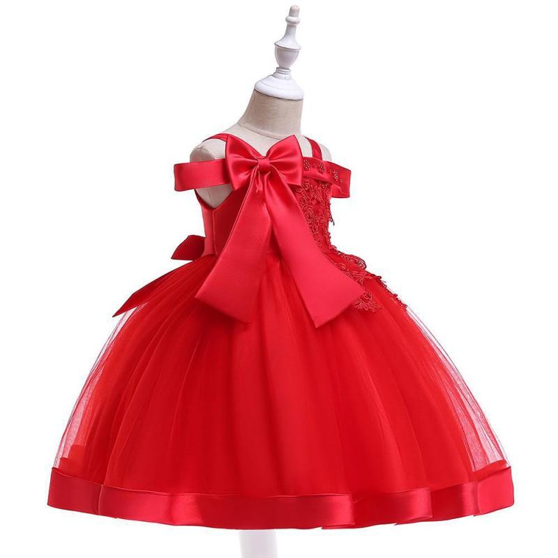 Girls One Shoulder Princess Dress Bowknot Party Performance Gown Kids 110-150cm