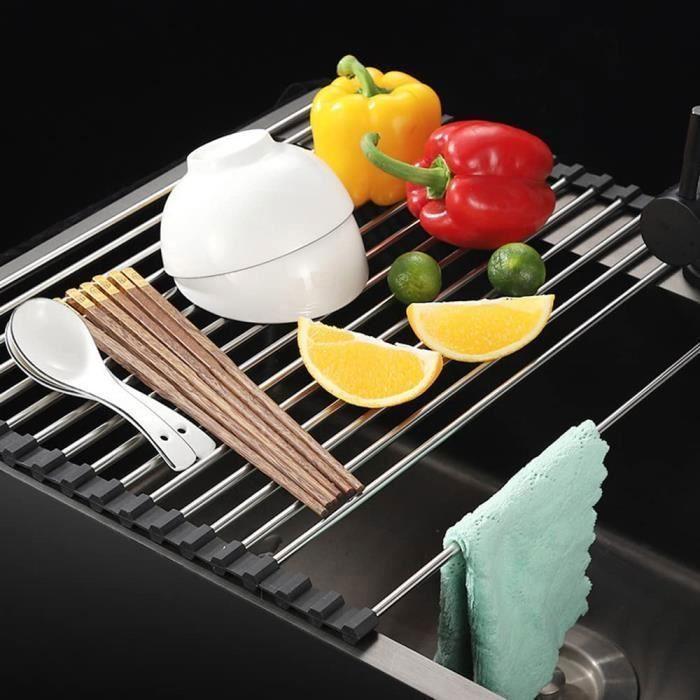 Dish Drainer - Roll Up - Stainless Steel - Silicone - 47 X 33 Cm - Black