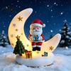 Holiday Party Supplies Christmas Moon Night Light with Santa Claus, Resin Decoration Warm LED Atmosphere Lighting Glow, Tabletop Ornament for