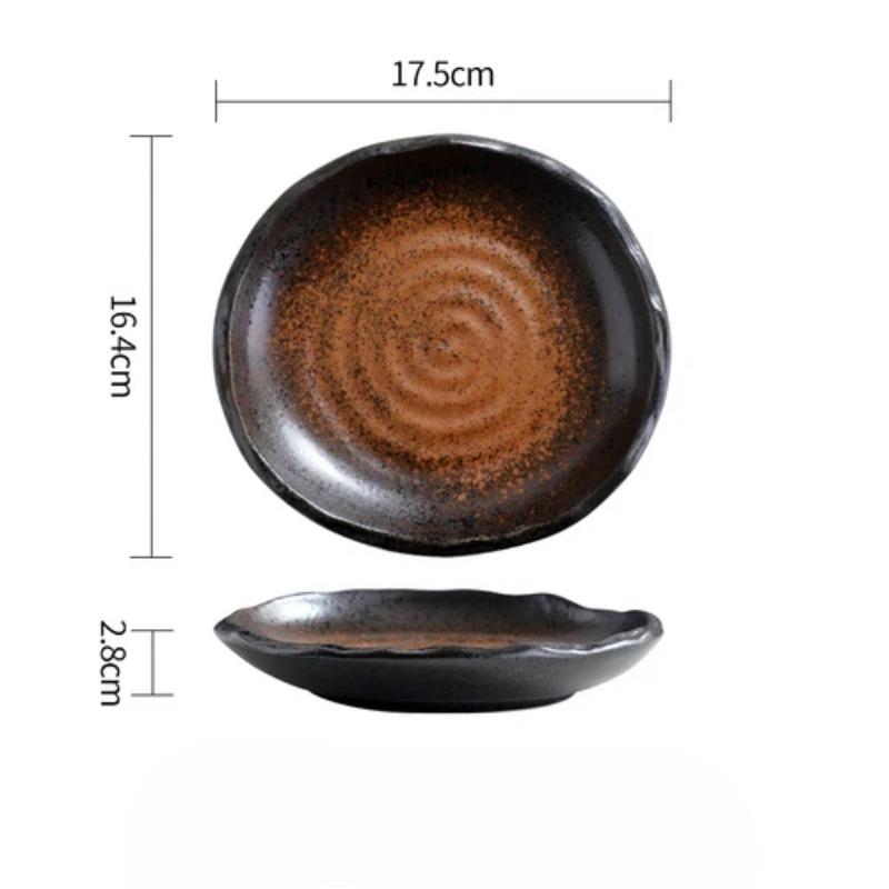 

7 дюймов Ретро Обеденная тарелка Керамическое блюдо в японском стиле Креативная круглая ресторанная тарелка для стейка 17 см Бытовой поднос для фруктов