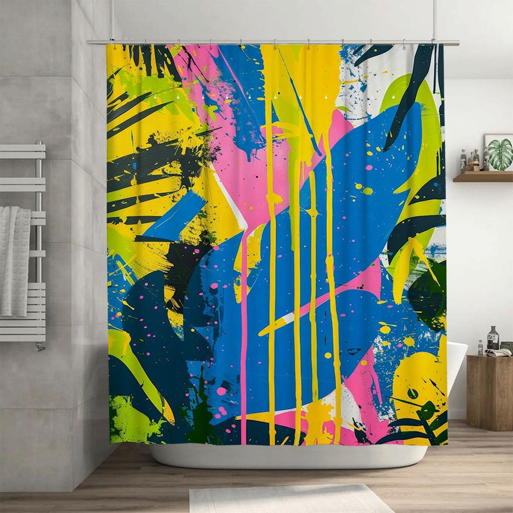 Modern Bathroom Shower Curtain Bold Artistic Print Waterproof Fabric for Bathrooms Decor Available in Various Sizes (Blue Yellow