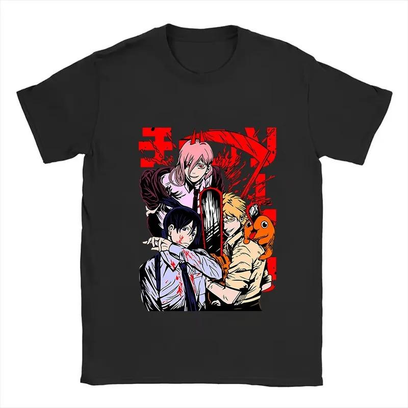 Chainsaw Man Denji & Power Action Vintage Anime T-Shirt, Unisex Manga Fan Streetwear Tee, 100% Cotton Casual Short Sleeve Top