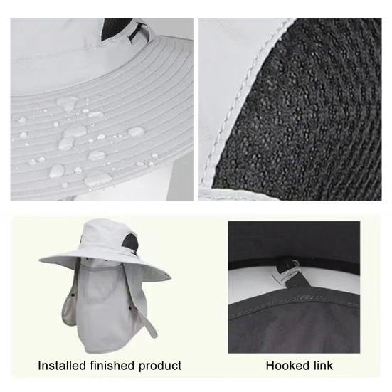 Men Fisherman Hat Wide Brim Breathable Mesh Design Quick-Drying Bucket Hat with Neck Shawl Face Guard Outdoor Fishing Hat