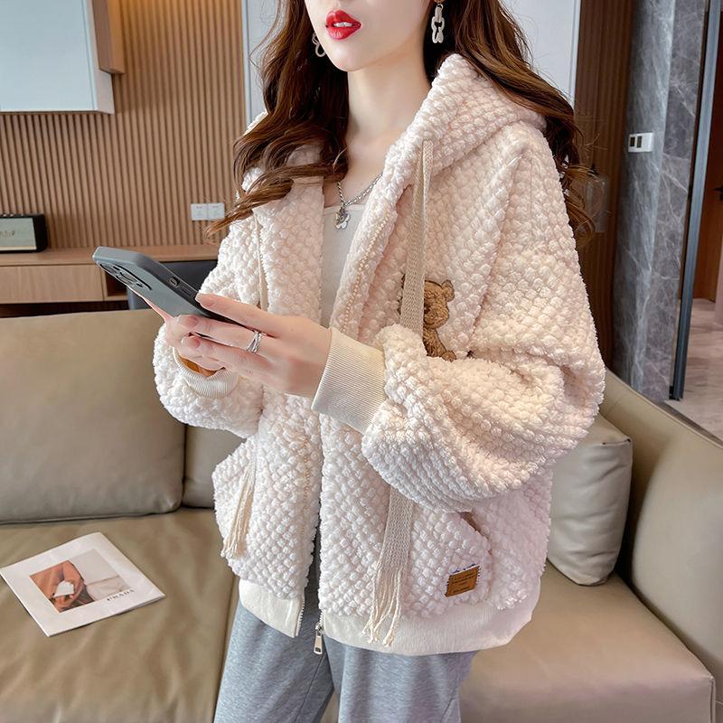 Autumn and Winter Cold Hoodies Sweatshirt for Women Y2k Style Korean Fashion Cotton Cheap Thick Lambswool Woman Hooded Tops Warm