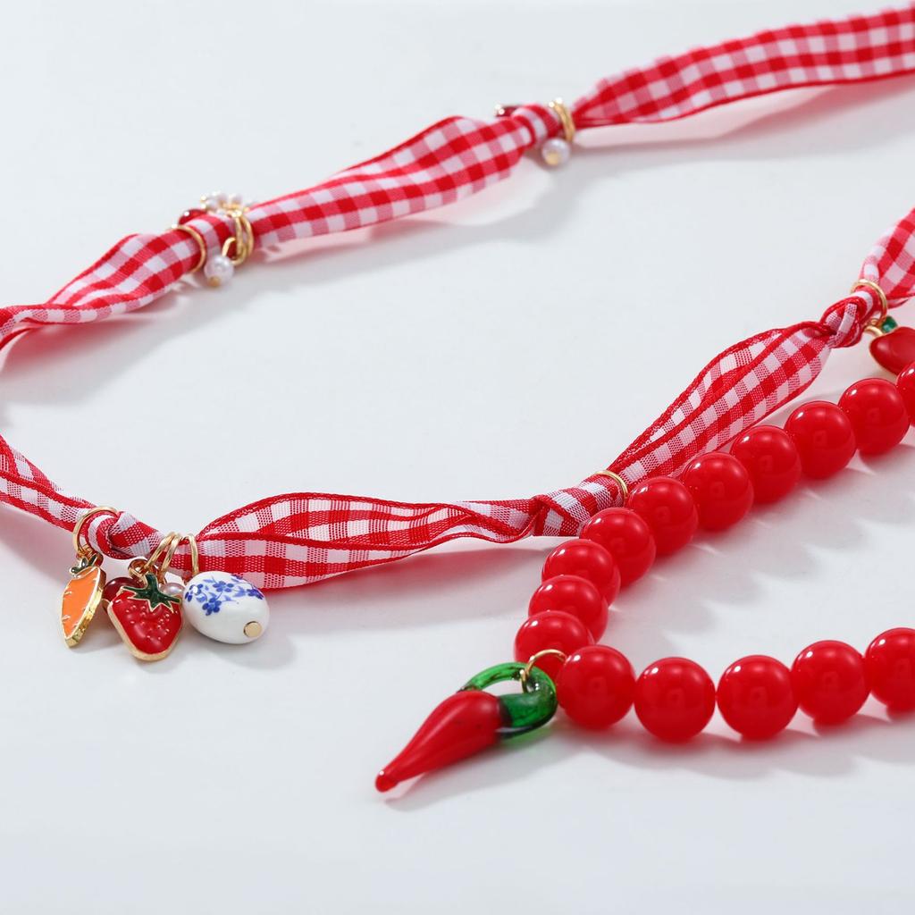 Kreativní vrstvený korálkový náhrdelník s jahodovým chilli, nastavitelný víceřadý šperk, lehký dárek pro ženy