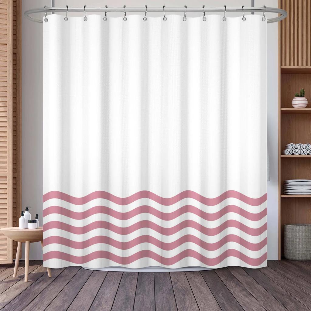 Waffle Shower Curtains Modern Hotel Style Striped Geometric Pattern Bath Decor Waterproof Polyester Bathroom Curtain with Hooks