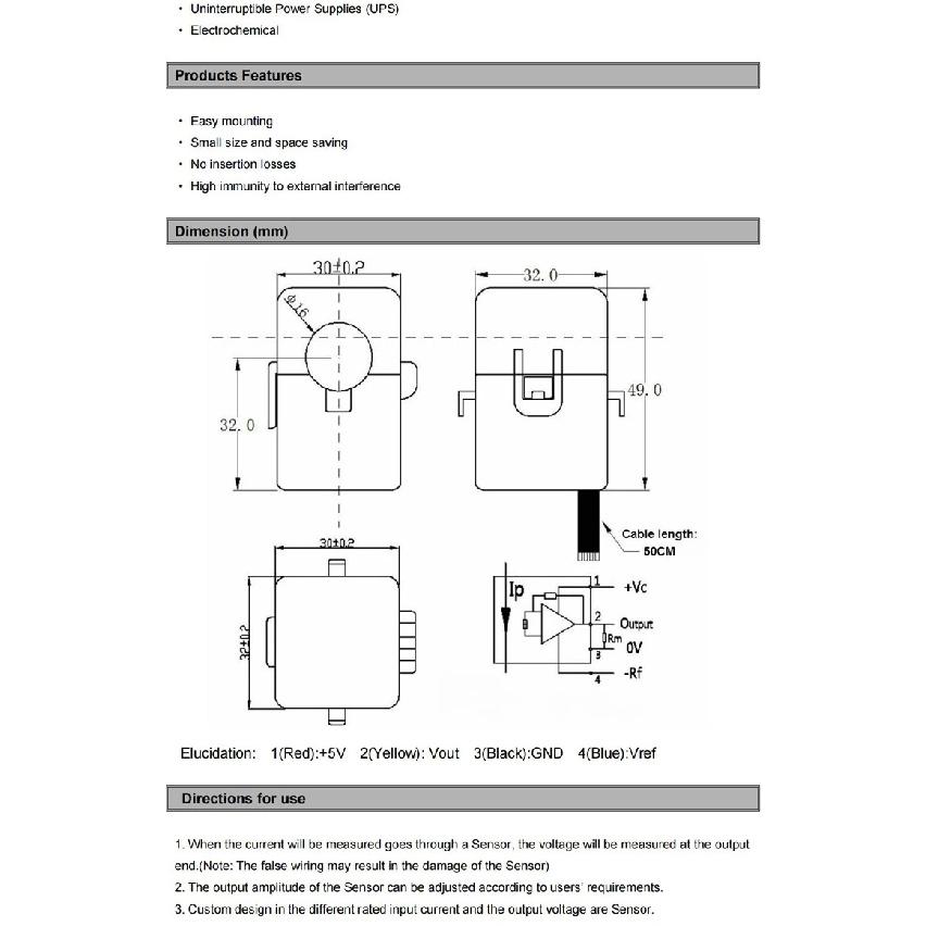 Hall Effect Current Transducer Sensor QNHCK2-16 Dc 10A 20A 30A 50A 100A 2.5V±2V 2.5V±0.625V Split Core Current Sensor Clamp On