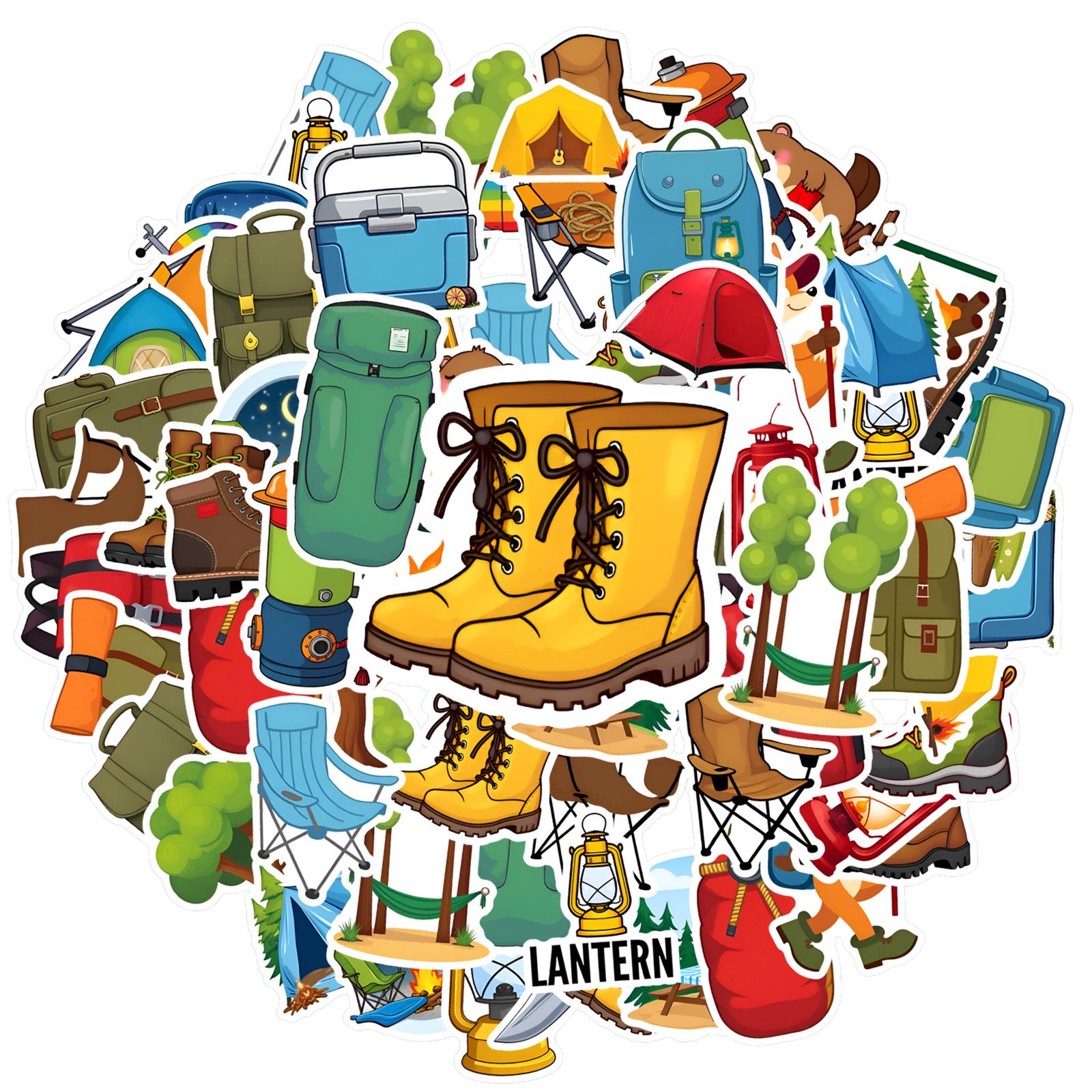 35pcs-50pcs Cartoon Camping Stickers Fun Outdoor Adventure Outdoor Adventure Stickers Stickers For Suitcase Fridge DIY