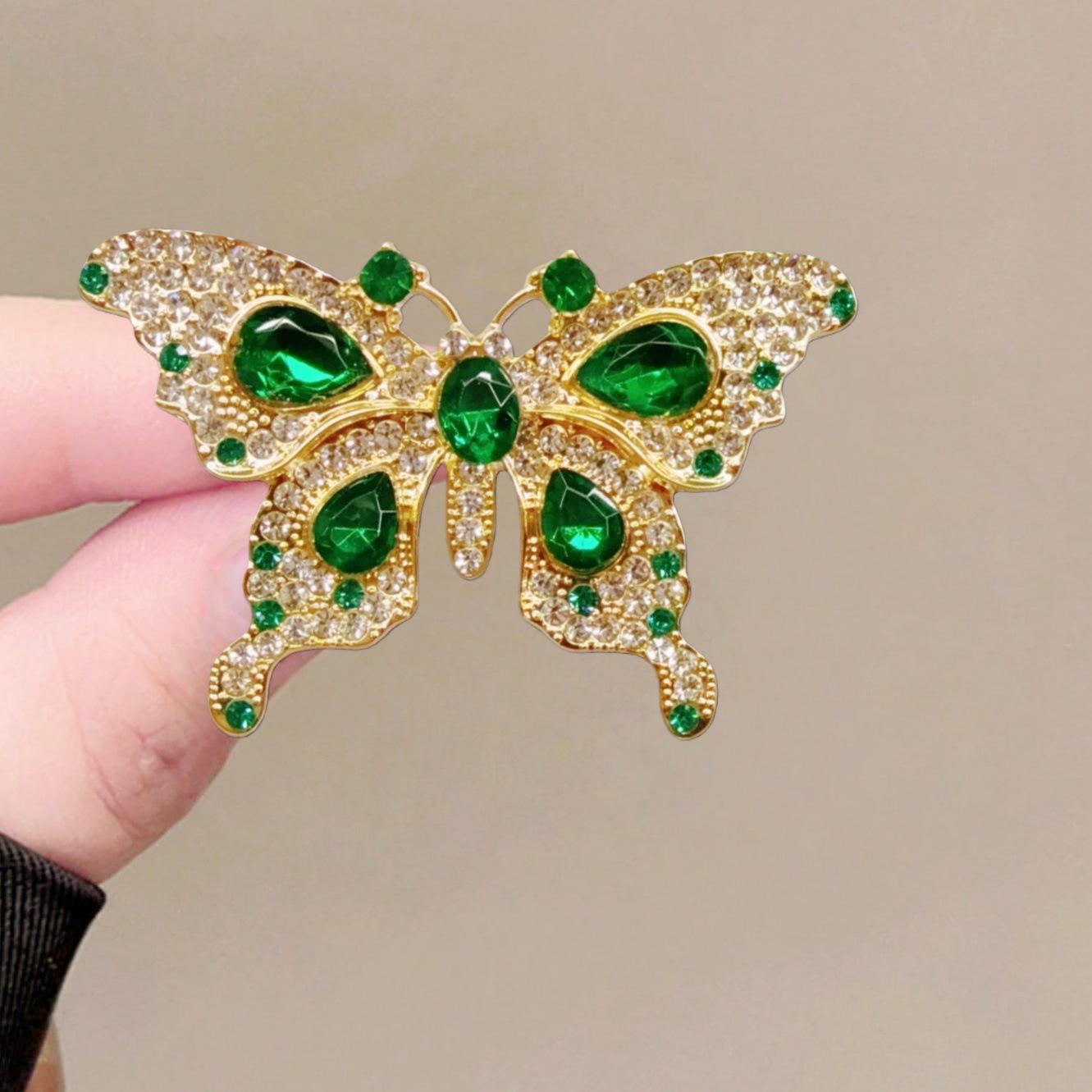 Брошь-бабочка с изумрудным кристаллом: Ретро французская булавка на лацкан и аксессуар против обнажения золотой