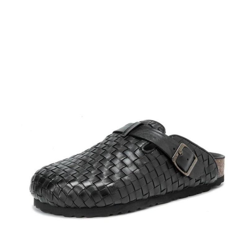 

Fashion Baotou Flat Slippers Summer New Round Head Deep Mouth Braided Metal Anti-slip Wear-resistant Low Heel Sandals 40 чёрный