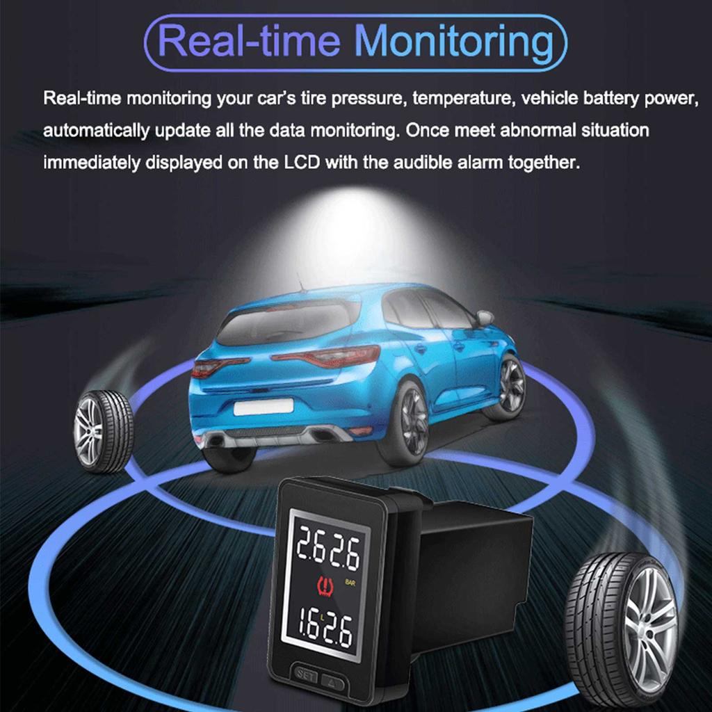 TPMS Car Tire Pressure Alarm Monitor System Solar Auto Security Alarm Systems External Sensor Tyre Pressure Temperature Warning