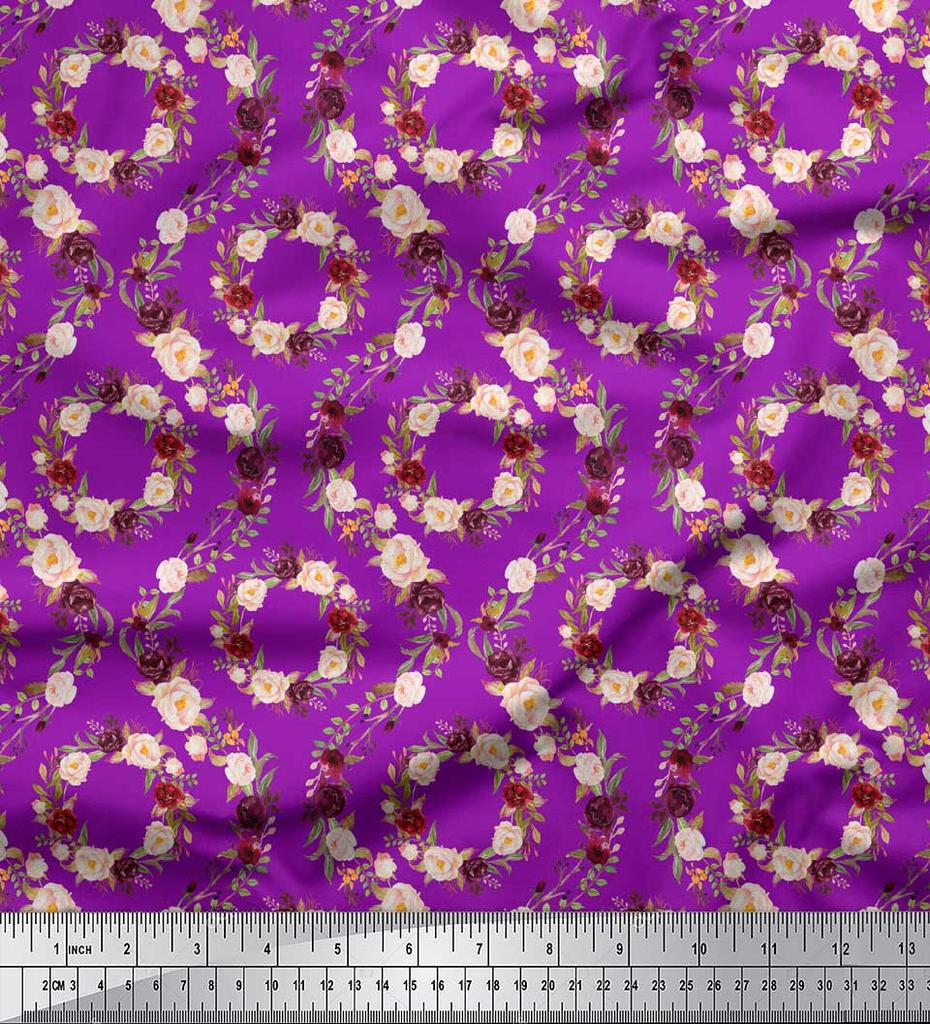 Soimoi Modrá poly krepová látka damaškový květinový potisk látka na metr 42 palců