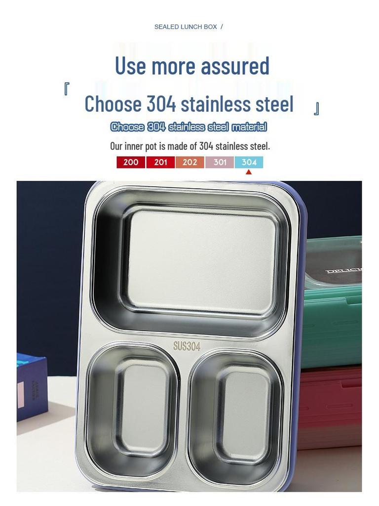 304 Stainless Steel Insulated Divided Bento Lunch Box - Microwaveable, Ideal for Office Workers and Students