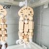 Parrot Chewing Toy Wooden Blocks Toy, Bird Chew with Beads Pinecones, Safe Metal Hook Beak Grinding Cage Accessory for Macaws African Greys