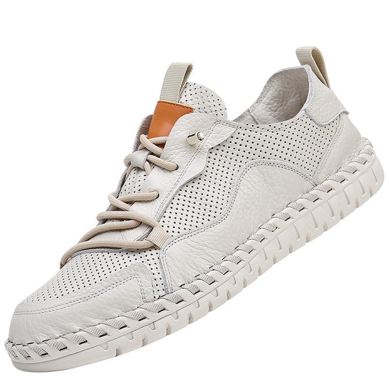 Herrenmode Handgefertigte Lederschuhe Outdoor Bequem Atmungsaktiv Hohe Qualität Mode Weich Homme Rutschfest Schnürschuhe Flats Lässiger Mokassin