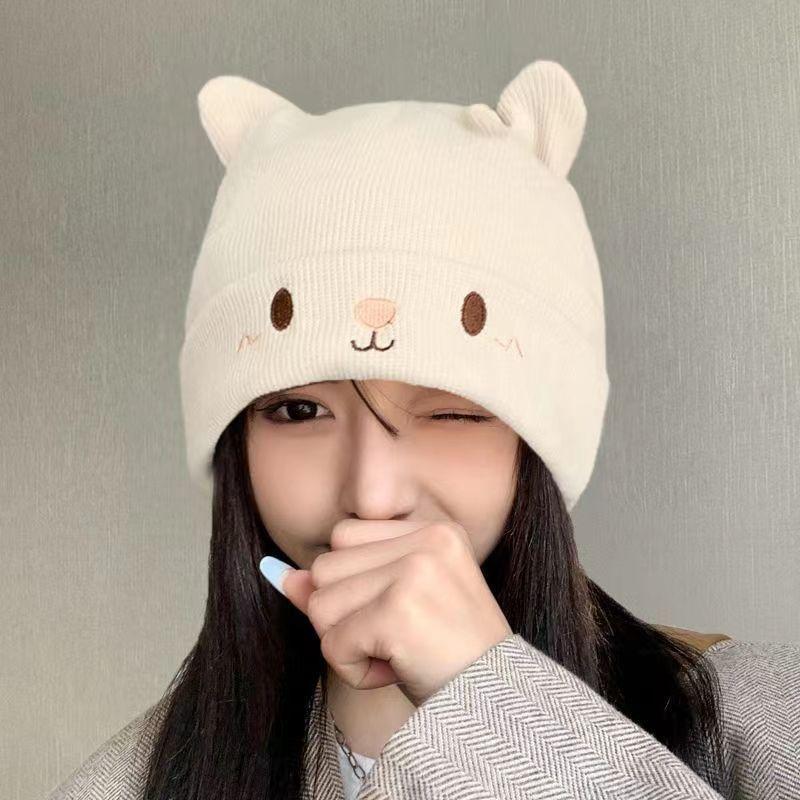 

New Women Autumn Winter Cute Cap Hat Female Cartoon Bear Ears Lady Girl Kawaii Knitted Crochet Beanies Hat Cap For Women One Size белый