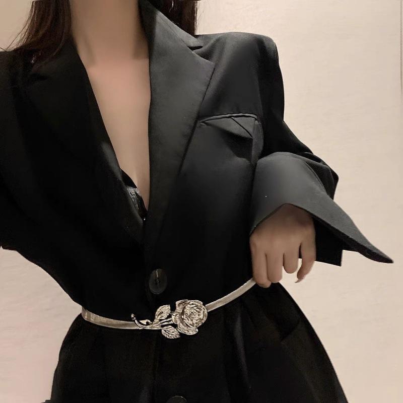 Stylish Rose Metallic Flower Accessory Elastic Waist Belt For Dresses Casual
