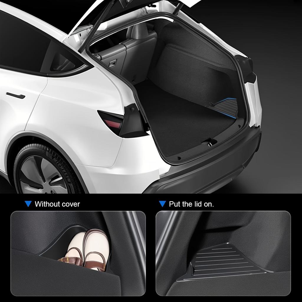 Tesla Model Y 2025 Juniper Rear Trunk Left Side Storage Box with Cover Organizer Partition Accessories