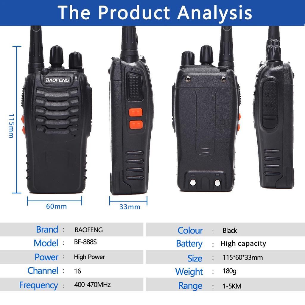 2/4PCS Baofeng BF-888S V2 Walkie Talkie Dual Band Portable Long Range UHF 400-470MHz USB/EU/US Ham Two Way Radio for Hunting