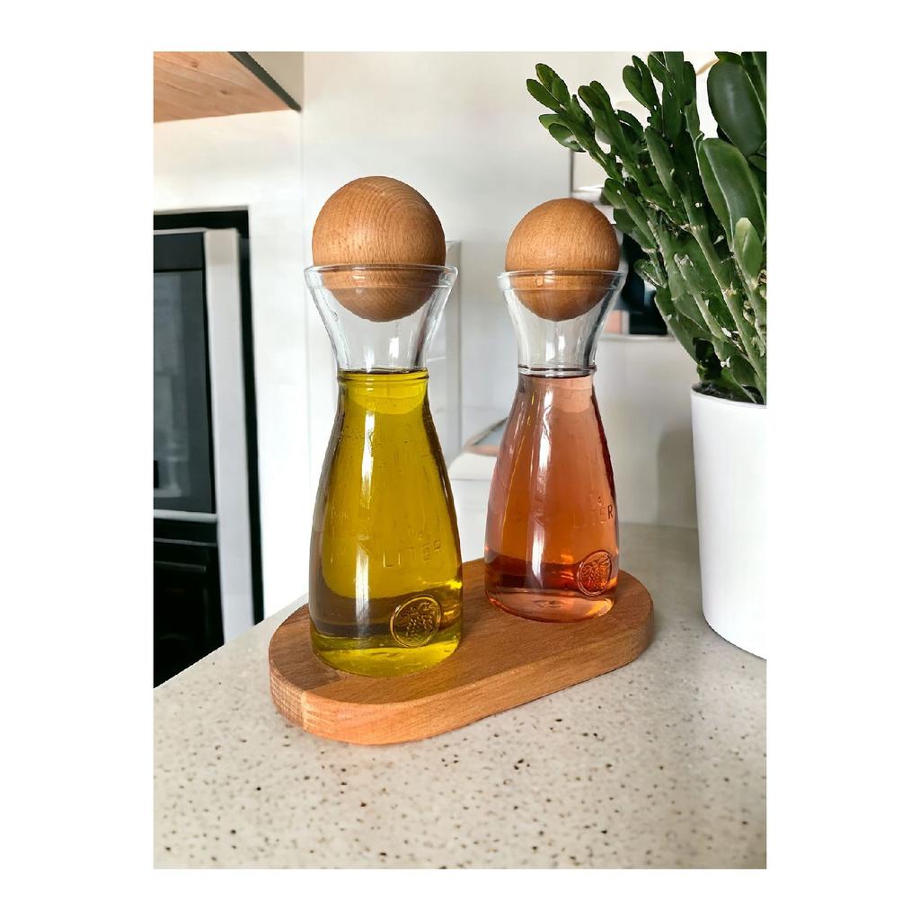 Carafe Jug With Wooden Stand And Top Lid Olive Oil Oil Bottle Oil Pot 2 Pieces 250ml