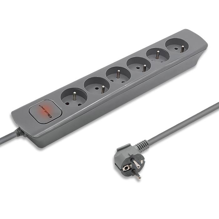 Qoltec 6-Socket Power Strip | 1.8m | Gray