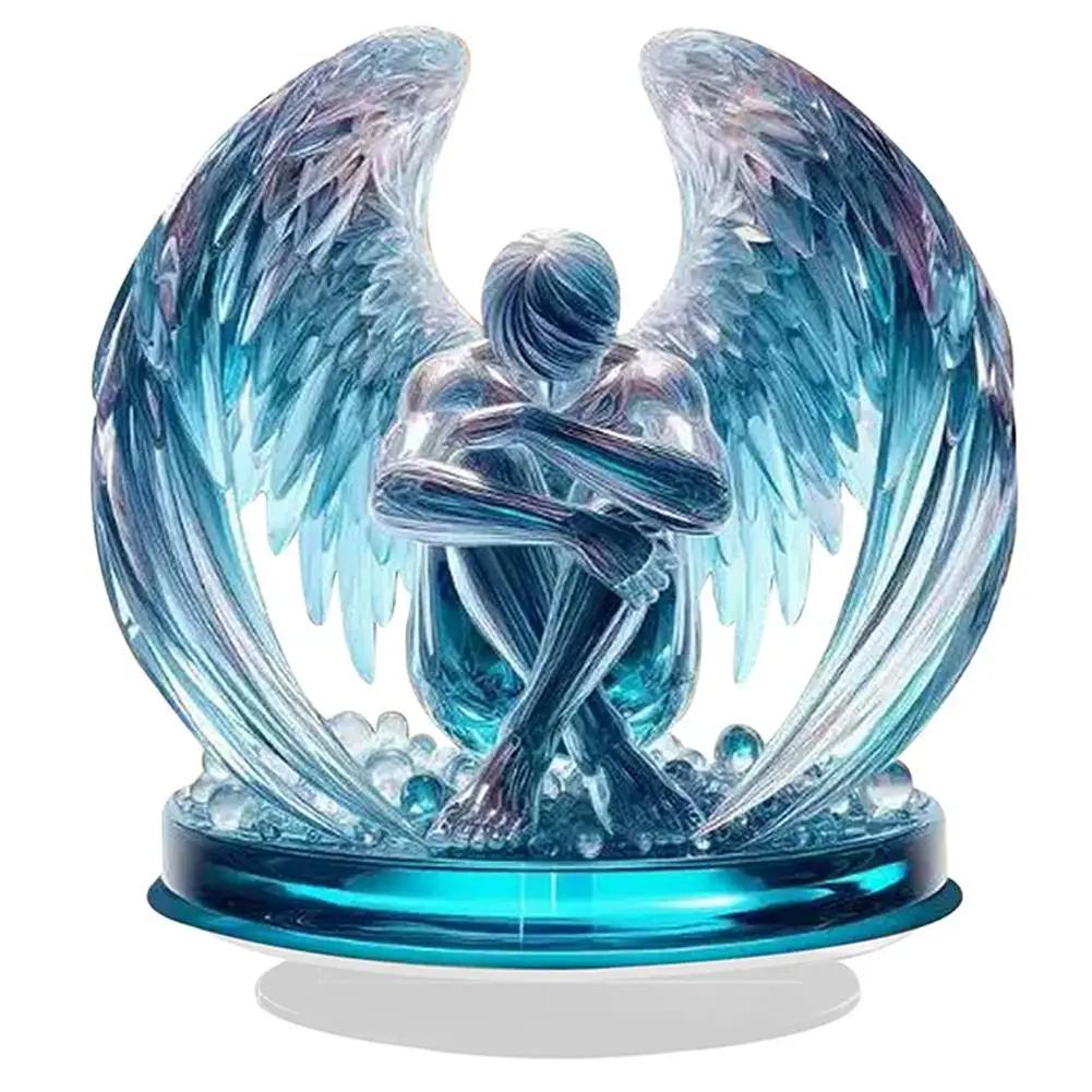 2D Acryl Engel Namensschild Ornament mit Sockel Kreativer Engel Weihnachtsbaumschmuck Geflügeltes Design Stück 2026 Neu Dekorativ B6U4