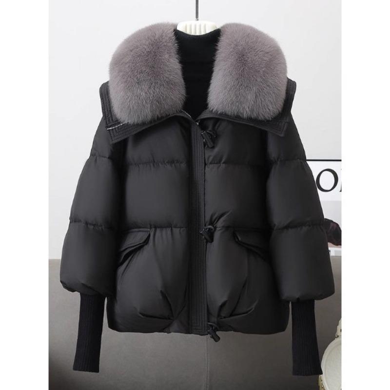 

Модное короткое свободное хлопковое пальто с большим меховым воротником, утолщенная одежда XXL чёрный