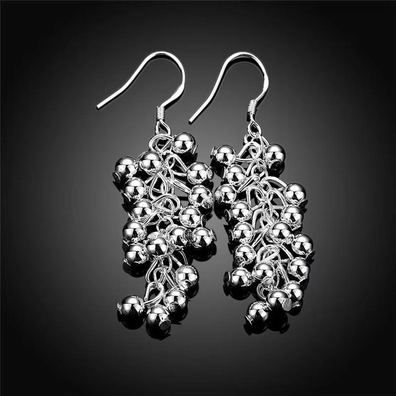 Hot Silver Color Creative Grape Beads Drop Earrings for Woman Fashion Party Fine Gifts Elegant Noble Jewelry