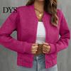 Fall Outerwear Women Jacket O Neck Solid Color Zipper Closure Coat Loose Thermal Short Thick Type Elastic Cuffs Long Sleeved Commuting Dating