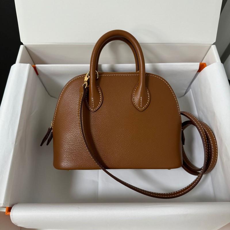 Mini Shell Bag Top Grain Leather Crossbody Shoulder Handbag Small Bowling Women