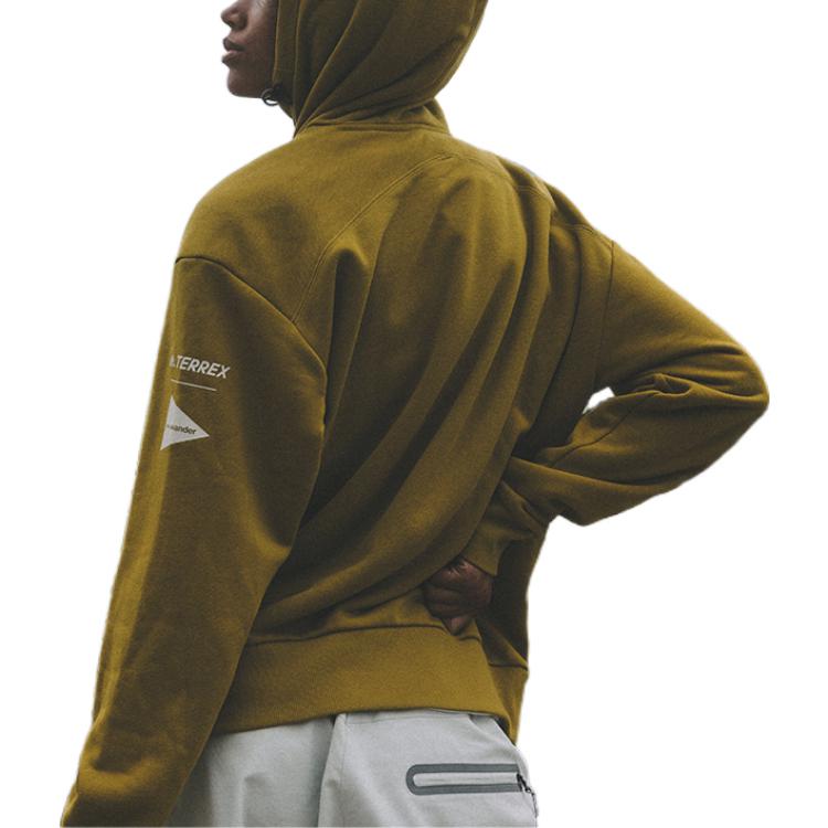 adidas Terrex X And Wander İşbirliği Grafik Baskılı Uzun Kollu Erkek Kapüşonlu Sweatshirt Zeytin Yeşili HN6936